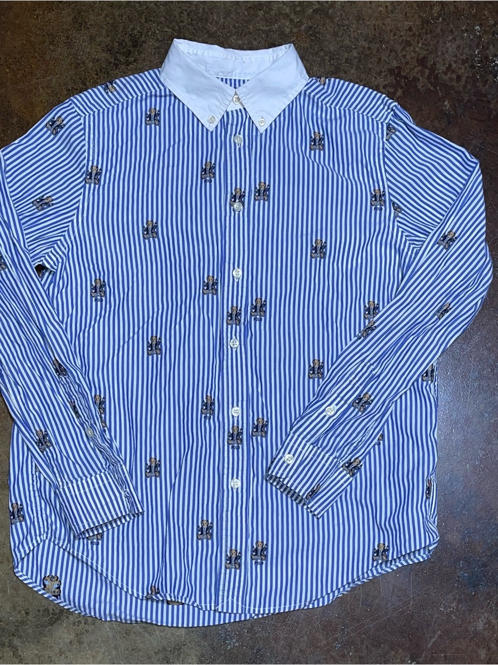Polo by Ralph Lauren Blue & White Striped Button-Down w/embroidered Bears
